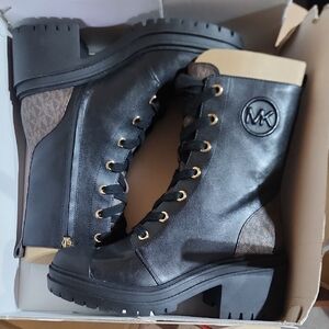 MICHAEL Michael Kors Black and Tan Lace-Up Boots
